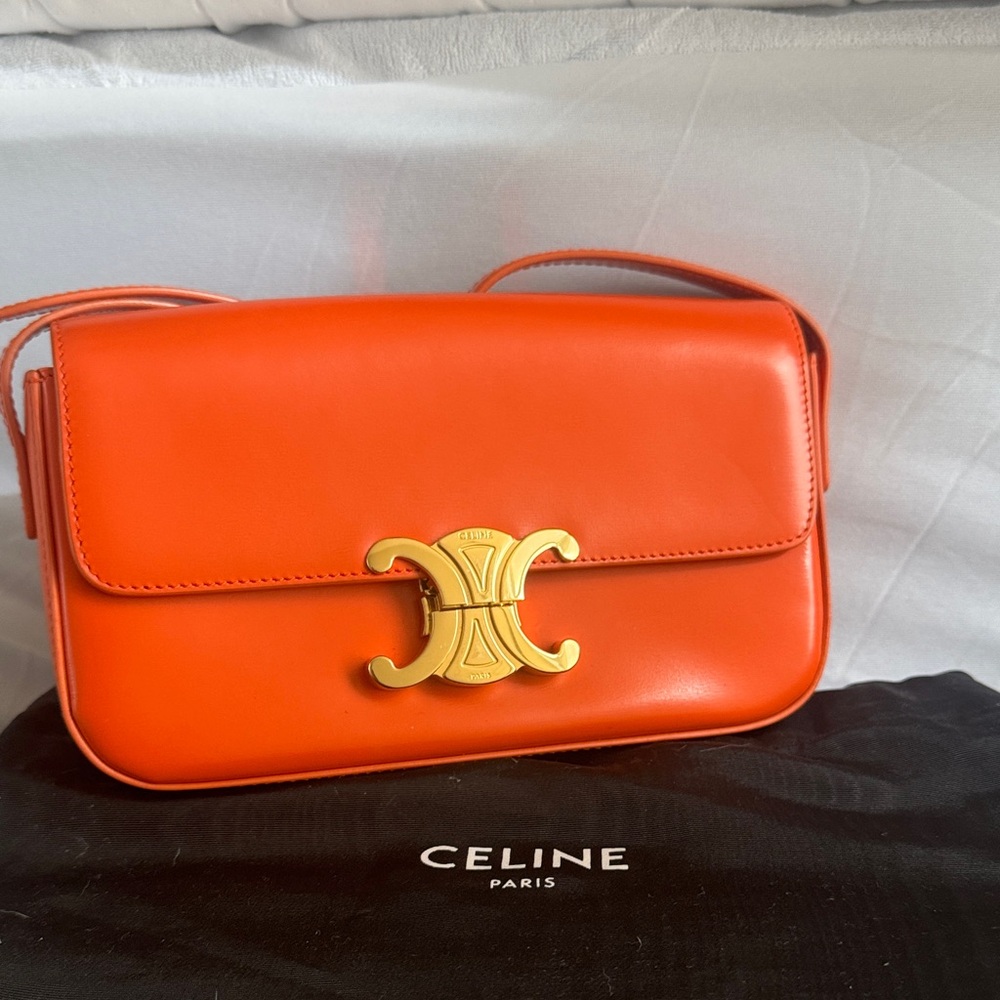Celine Orange Leather Shoulder Bag